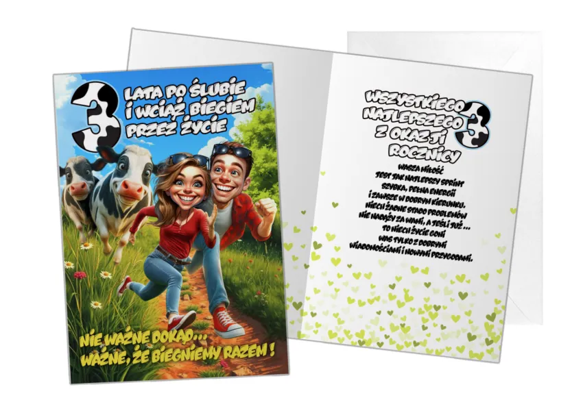 Kartka C5 - 3 lata po ślubie i wciąż biegiem przez życie