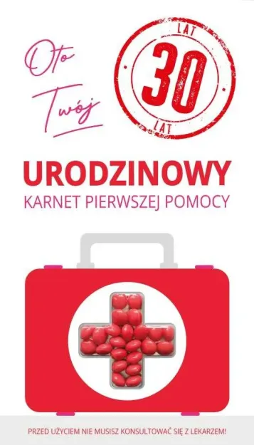 Karnet + drażetki (czerwone) - 30 lat - Oto Twój urodzinowy karnet pierwszej pomocy