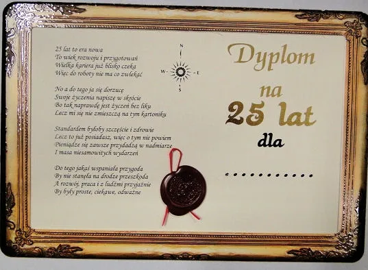 Certyfikat - Dyplom na 25 lat dla .....