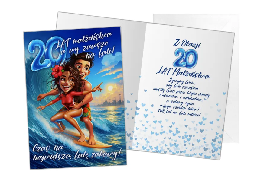 Kartka C5 - 20 lat małzeństwa a wy zawsze na fali