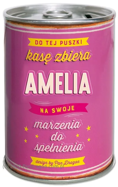 Puszka Skarbonka Vip - Amelia - Do tej puszki kasę zbiera Amelia na swoje marzenia do spełnienia
