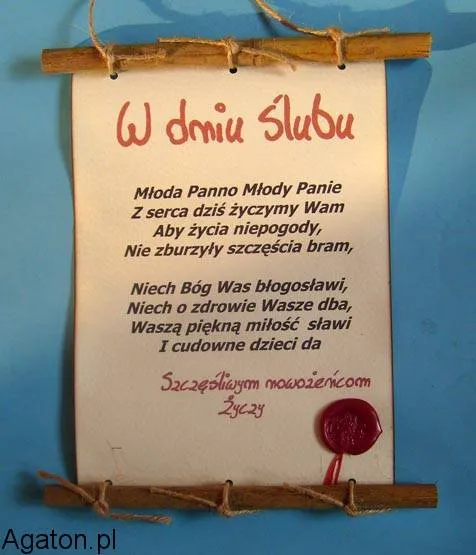 Dyplom z bambusem - W dniu ślubu - życzenia - młoda Panno, młody Panie ....