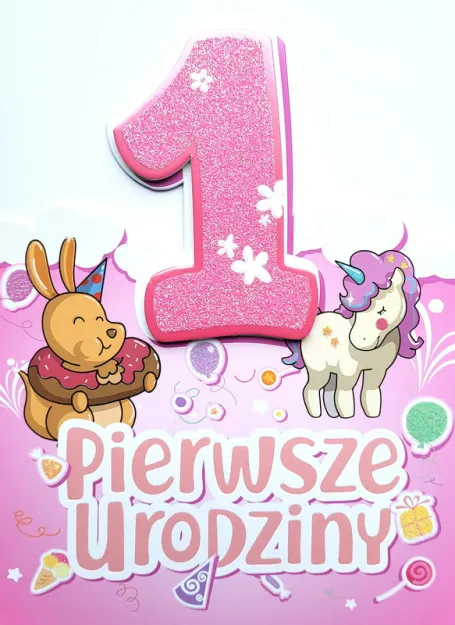 Karnet 4K - 1 pierwsze urodziny (różowa)