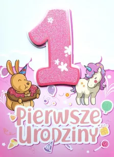 Karnet 4K - 1 pierwsze urodziny (różowa)