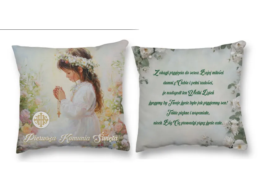 Poduszka obustronna śr. - (dziewczynka) Pierwsza Komunia Święta / Z okazji przyjęcia ....