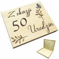 Drewniane pudełko - Z okazji 50 urodzin (na czekoladki Merci)