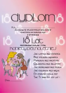 Dyplom - 18 lat Przyznajemy dyplom i tytuł kobiety pełnoletniej