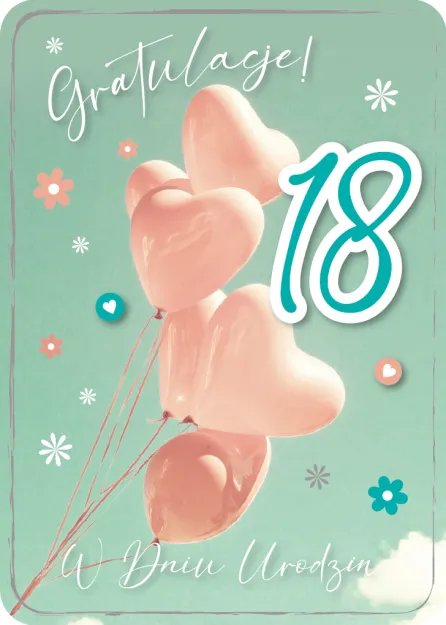Karnet 3D z życzeniami - Gratulacje! W dniu 18 urodzin.