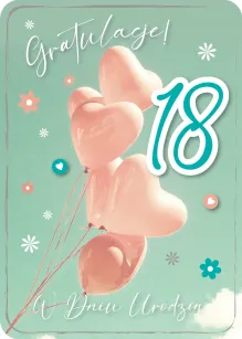 Karnet 3D z życzeniami - Gratulacje! W dniu 18 urodzin.