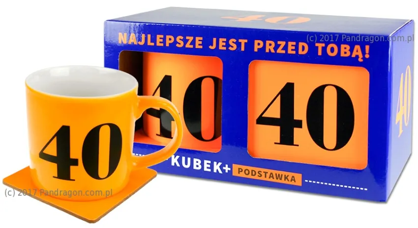 Kubek neon + podstawka - 40 urodziny  - Najlepsze jest przed Tobą