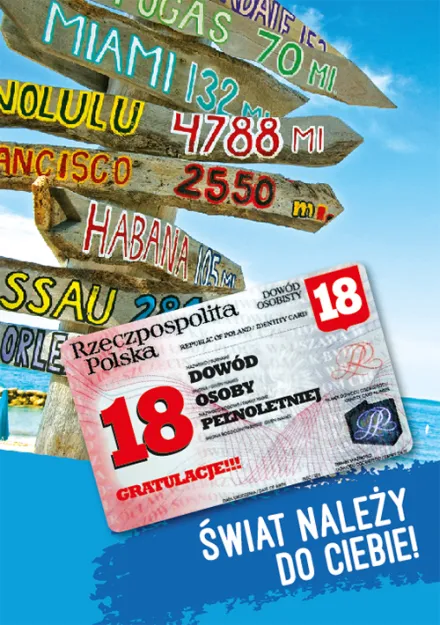 Karnet + dowód - Świat należy do Ciebie! 18 lat.