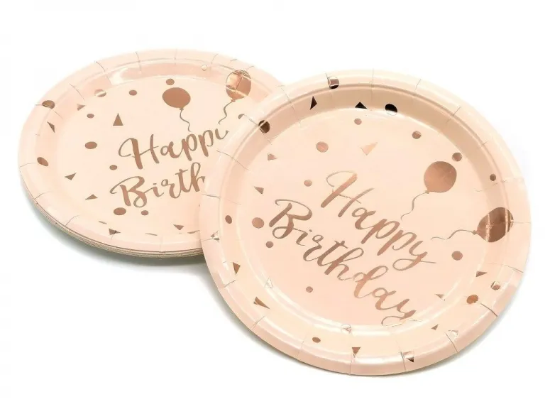 Talerze papierowe Happy Birthday 10szt. - różowy