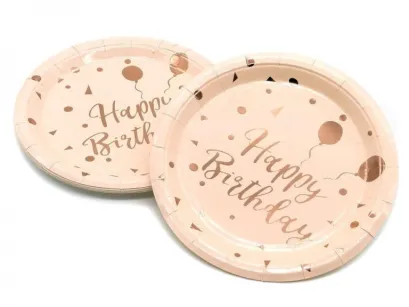Talerze papierowe Happy Birthday 10szt. - różowy