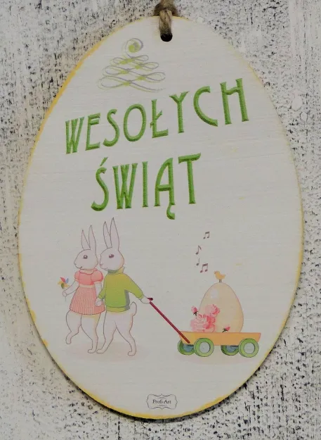 Tabliczka Vintage jajko duże. - (wózek) Wesołych Świąt