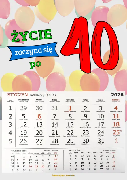 Kalendarz 2026 - Życie zaczyna się po 40
