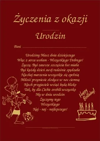 Dyplom - Życzenia z okazji ..... urodzin Pani ... 