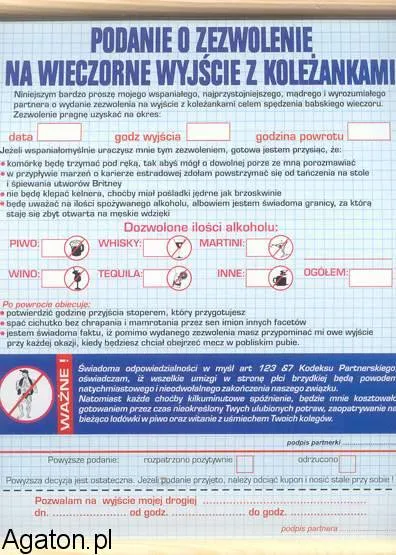 Dyplom - Podanie o zezwolenie na wieczorne wyjście z koleżankami