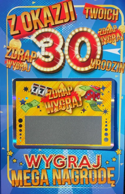 Karnet N + zdrapka - Z okazji Twoich 30 urodzin, zdrap wygraj mega nagrodę