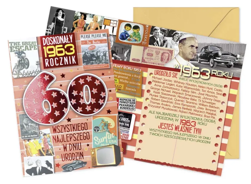 Karnet Kukartka V - 60 lat. Doskonały 1963 rocznik.