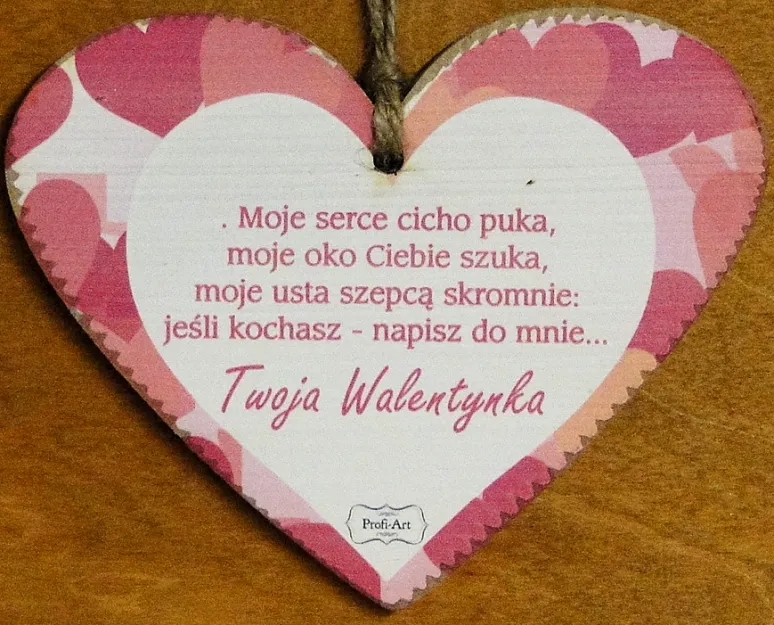 Tabliczka Retro Vintage, serce śr. - Moje serce cicho puka, moje oko Ciebie szuka, ... 