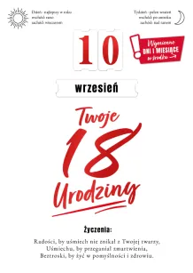 Karnet 3D z życzeniami - Twoje 18 urodziny (wymienne dni i miesiące w środku)