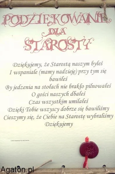 Dyplom z bambusem - Podziękowanie dla starosty