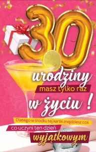 Karnet + naklejka na butelkę - 30 urodziny