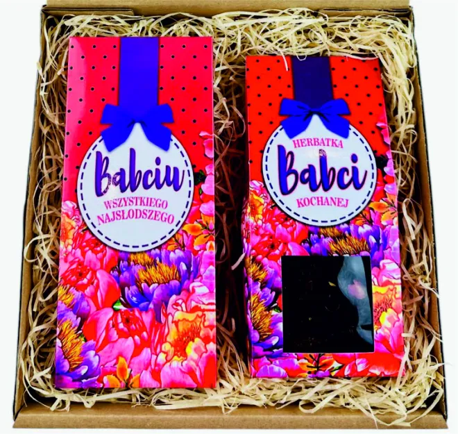 Zestaw - Czekolada + herbata - (Kokarda) Babci kochanej, wszystkiego najlepszego