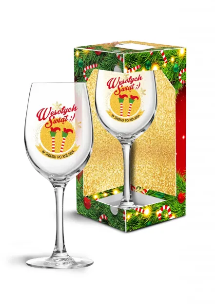 Kieliszek do wina - Wesołych Świąt ;) W śniegu po kolana.