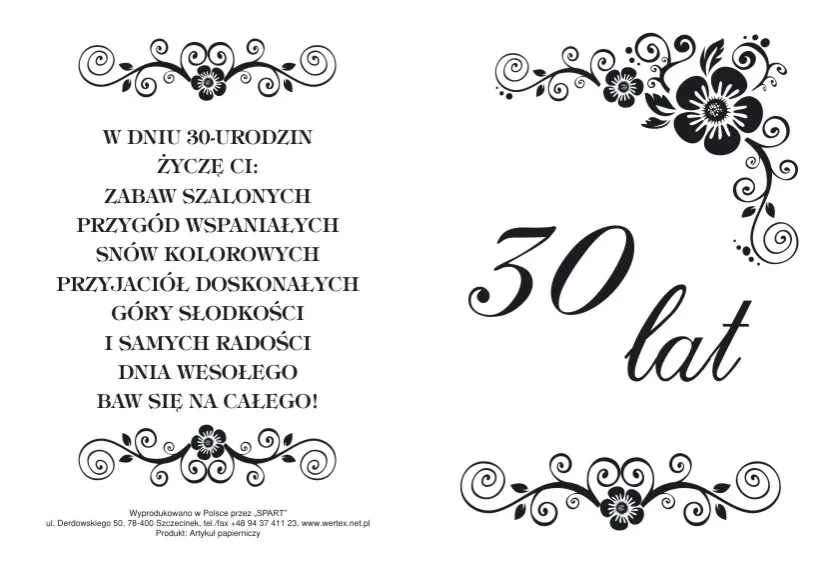Wizytówka okolicznościowa - 30 Lat. Urodziny.