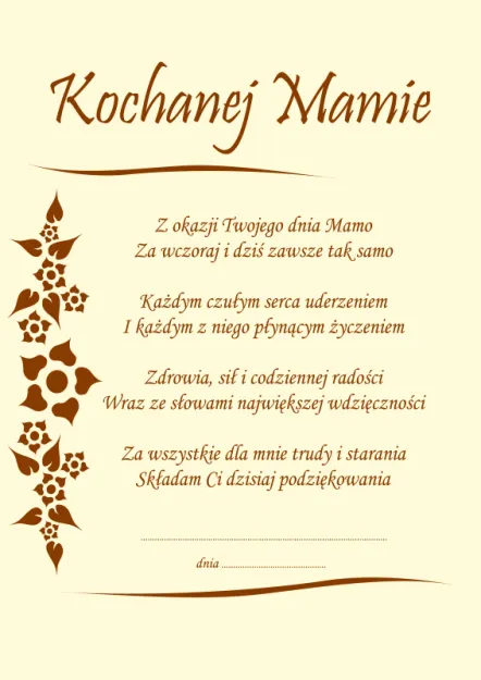 Dyplom - Kochanej Mamie