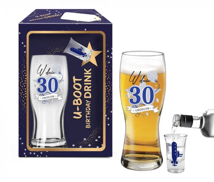 Szklanka do piwa + Kieliszek do wódki - STARS - W dniu 30 urodzin