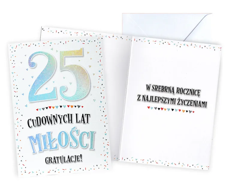 Karnet Kukartka V - Rocznica ślubu. 25 cudownych lat miłości. Gratulacje!