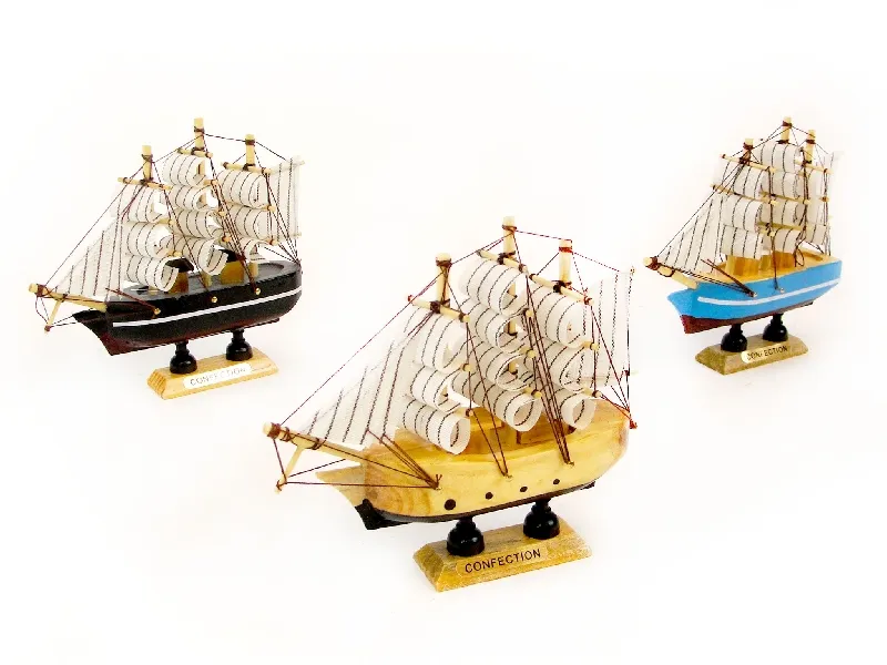 Statek drewniany - 13 cm
