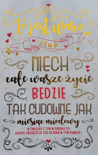 Karnet + zawieszka - To jest Wasz ślub, niech całe Wasze życie będzie tak cudowne jak miesiąc miodowy