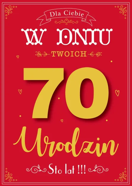 Karnet 3D z życzeniami - W dniu Twoich 70 urodzin (czerwona)