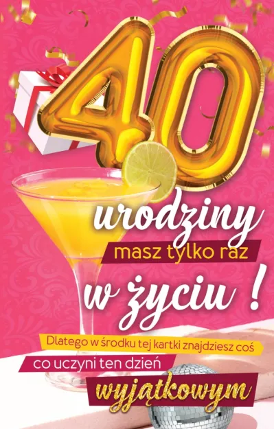 Karnet + naklejka na butelkę - 40 urodziny