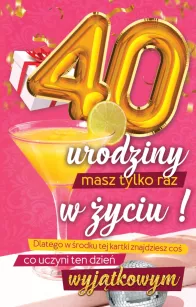 Karnet + naklejka na butelkę - 40 urodziny
