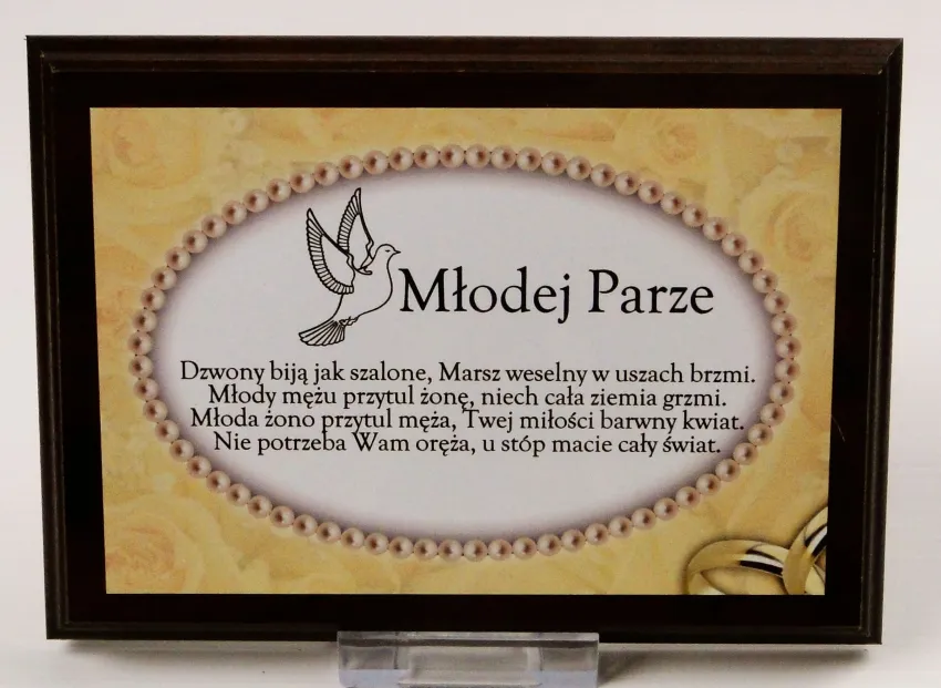 Dyplom na drewnie - Młodej Parze (gołąbek)