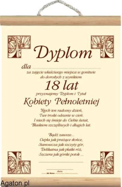 Dyplom 18-latki - kobiety pełnoletniej