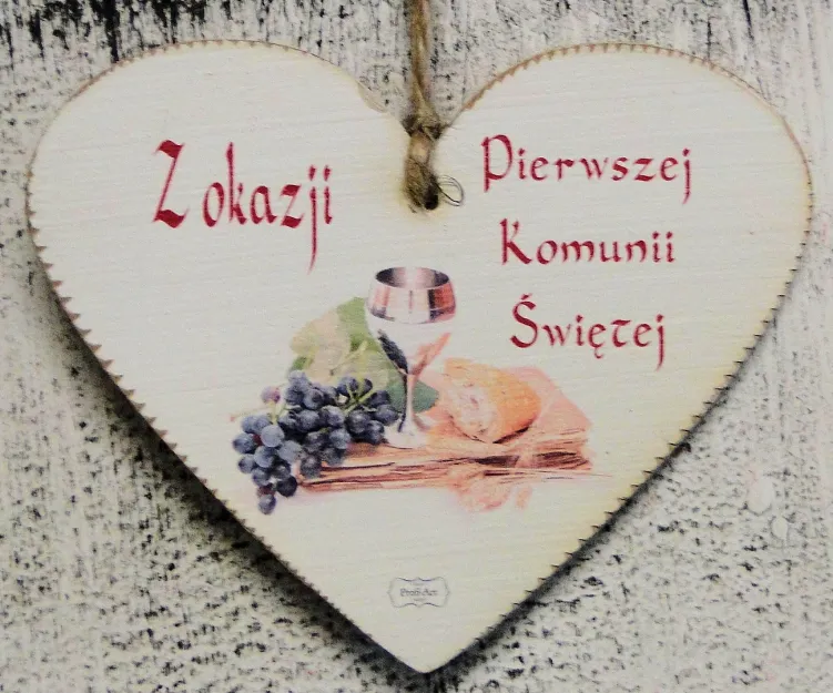 Tabliczka Vintage, serce małe - Z okazji Pierwszej Komunii Świętej