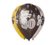 Balony metaliczne - 30 Happy Birthday (kpl 6szt)