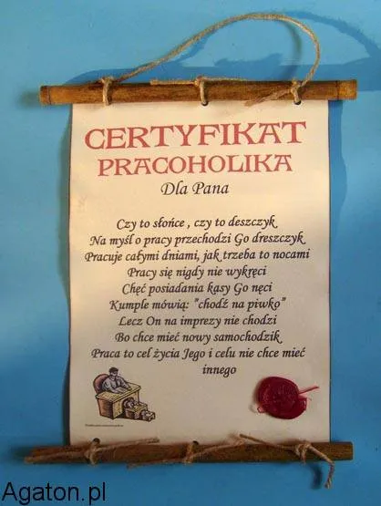 Dyplom z bambusem - Certyfikat pracoholika