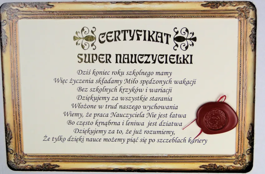 Certyfikat - Super Nauczycielki (na koniec roku szkolnego)
