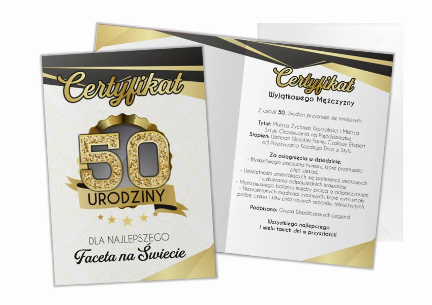 Kartka C5 - Certyfikat 50 urodziny dla najlepszego Faceta na świecie