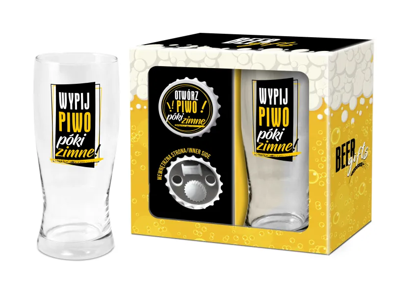 Zestaw Beer Gifts 5 - Otwieracz + szklanka do piwa - Wypij piwo póki zimne