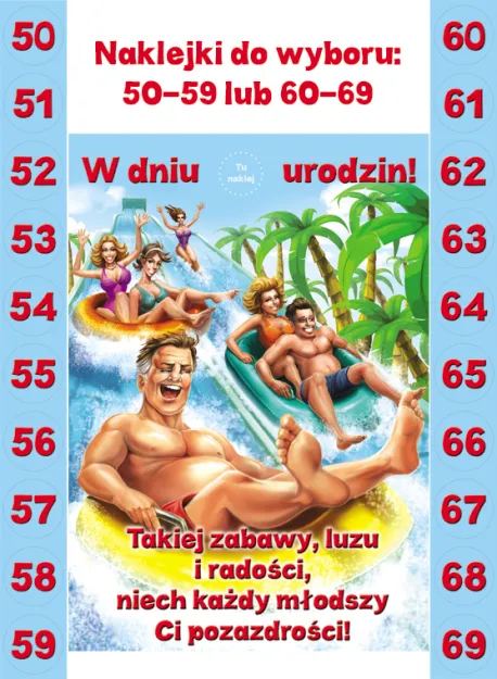 Karnet A5 - W dniu 50 ... 59 urodzin! + naklejki z latami