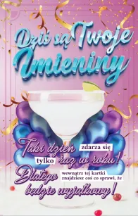 Karnet + naklejka na butelkę - Dziś są Twoje imieniny