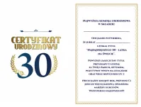 Karnet - Certyfikat urodzinowy 30 latka - 2