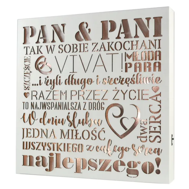 Duża ramka z podświetleniem - Pan & Pani. Młoda Para. W dniu ślubu wszystkiego najlepszego.